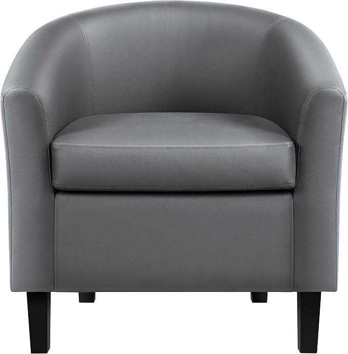 Topeakmart Faux Leather Club Chair, Modern Accent Chair and Cozy Barrel Armchair with Sturdy Wood Legs for Living Room Bedroom Reception Room, Gray