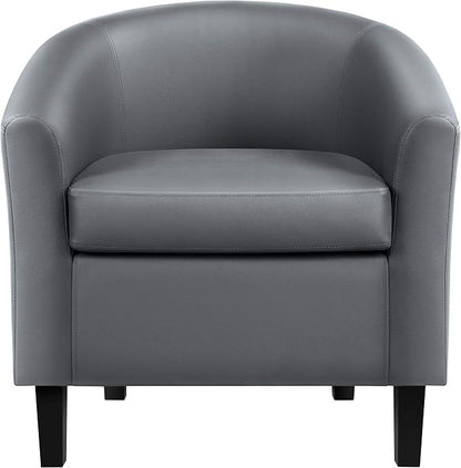 Topeakmart Faux Leather Club Chair, Modern Accent Chair and Cozy Barrel Armchair with Sturdy Wood Legs for Living Room Bedroom Reception Room, Gray