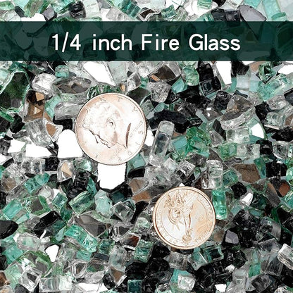Onlyfire 10 lbs Fire Glass Rocks 1/4 Inch, Reflective Tempered Glass for Propane Fire Pit & Gas Fireplace, High Luster Firepit Glass Stones for Fire Table, Onyx Black+Platinum+ Light Green