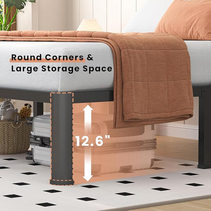 VIPSHOW 14 Inch Twin Heavy Duty 3500 lbs Bed Frame with Round-Corner Legs & Anti-Squeak Design – Quick Assembly Metal Platform, No Box Spring Needed
