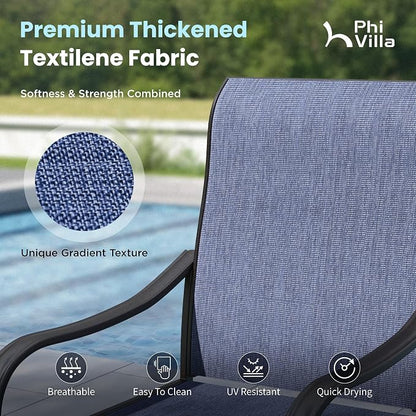 PHI VILLA 5 Piece Patio Dining Set with 4 Outdoor Swivel Dining Chairs & 1 Large Round Dining Table, All Weather Blue Textilene Mesh Fabric Chair and Round Metal Table for Deck Lawn Garden
