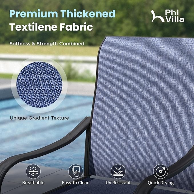 PHI VILLA Outdoor Dining Set with Umbrella for 6, Swivel Mesh Chairs | Includes 1 rectangle metal table, 6 textilene chairs and 13ft blue umbrella(NO BASE), designed for deck, backyard, garden