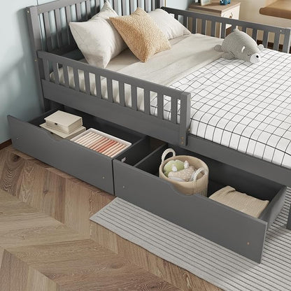 Bellemave Kids Full Size Bed Frame with Storage Drawers, Wood Full Bed Frames for Kids, Full Bed Frame with Headboard and Footboard for Boys Girls, No Box Spring Needed,Gray