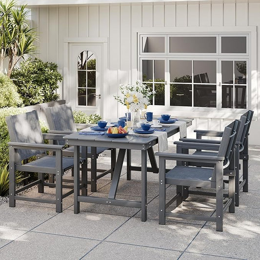 5 Piece HDPE Outdoor Furniture Patio Dining Set, All-Weather Table and Chair Sets with Umbrella Hole Outdoor Dining Table Sets of 4 Textilene Fabric Patio Chairs for Backyard,Poolside,Garden,Deck