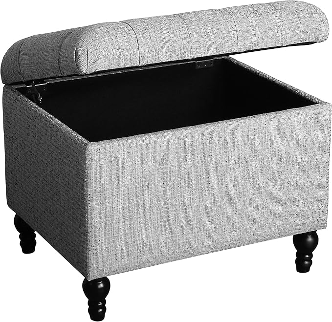 HomePop 24" Button Tufted Storage Ottoman - Pewter Gray