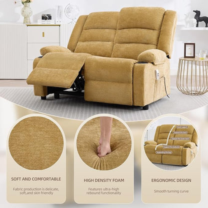 52Inch Reclining Loveseat Sofa,Power Loveseat Recliner,Electric Love seat Recliner Sofa for Bedroom,Living Room with Charging Ports,Yellow