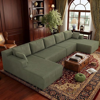 Flexible Combination Cloud Sectional Boneless Couches with Double Chaise,157" Oversized U Shaped Modular Sofa No Assembly Required Foam-Filled Deep Seat Sofa & Couch for Living Room,Apartment