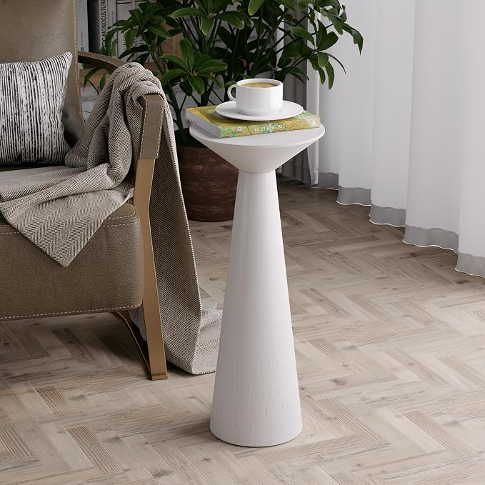 COZAYH Farmhouse Tall Pedestal End Table Small Solid Wood Martini Table Plant Stand Modern Round Drink Table for Small Space Living Room, White