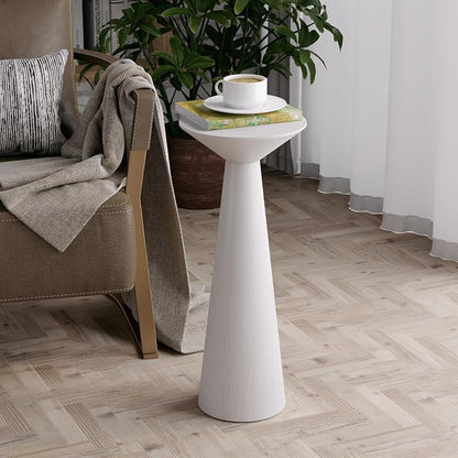 COZAYH Farmhouse Tall Pedestal End Table Small Solid Wood Martini Table Plant Stand Modern Round Drink Table for Small Space Living Room, White