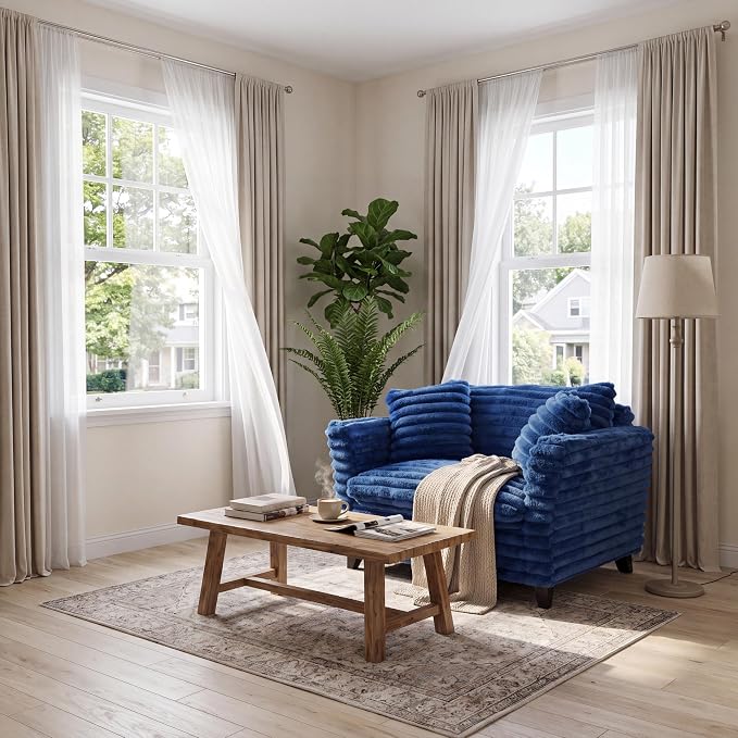 ERYE 46.9" Corduroy Upholstered Accent Chair Wide Seat Armchair for Living Room Bedroom, Modern Cloud Cushion Armchair W/ 2 Pillows and Wooden Legs for Home Apartment Office