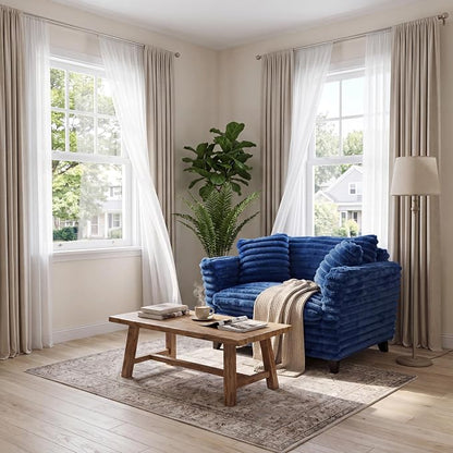 ERYE 46.9" Corduroy Upholstered Accent Chair Wide Seat Armchair for Living Room Bedroom, Modern Cloud Cushion Armchair W/ 2 Pillows and Wooden Legs for Home Apartment Office