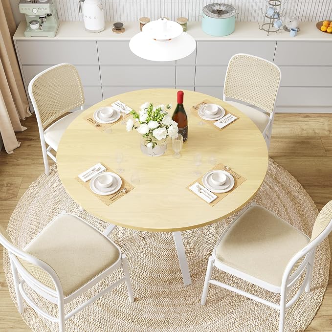 Dining Table for 2-4, 43“ Round Dining Room Kitchen Table with Storage,Round Table for Living Room,Fluted Wood Table,Oval Dinner Furniture with Adjustable feet (Oak, 43 Inch)