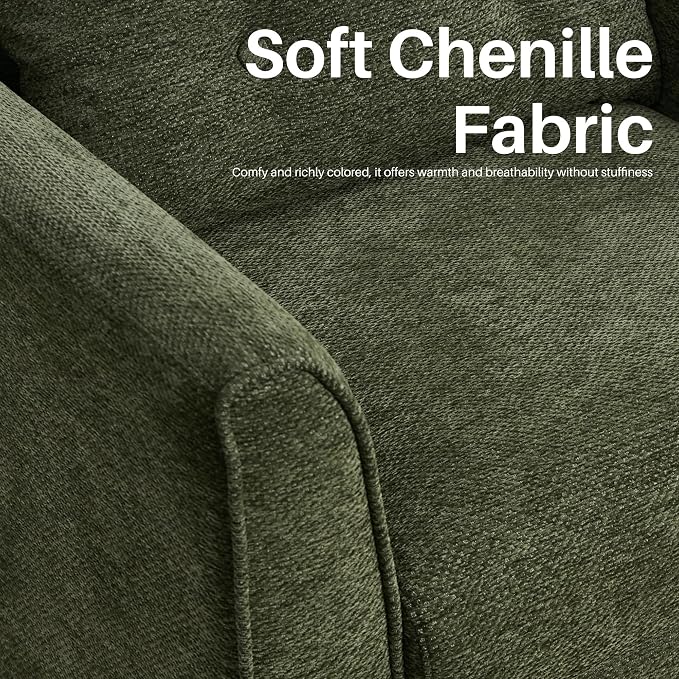 Modern Accent Chair with Wooden Legs Plush Fabric Armchair Cozy Reading Chair for Living Room, Bedroom, Study (Green Armchair)