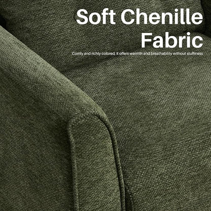 Modern Accent Chair with Wooden Legs Plush Fabric Armchair Cozy Reading Chair for Living Room, Bedroom, Study (Green Armchair)