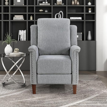 Lexicon Push Back Recliner Chair with Footrest, Reclining Sofa Armchair, Modern Chenille Fabric Recliner with Nailhead Trim for Living Room/Office/Apartment, Gray
