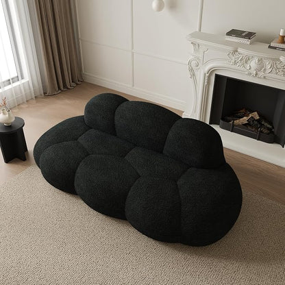 JACH 3 Seater Cloud Sofa for Living Room, Modern Sherpa Upholstered Couch, Minimalist Leisure Sofa, Comfy Cloud Couch for Apartment, Small Space, No Assembly Required (Black)
