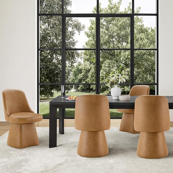 KISLOT Swivel Dining Chairs Set of 4, Upholstered Mid Century Modern Deskchair with High Back, Faux Leather Kitchen Chairs for Dining Room, Bedroom, Dressing Room, Brown
