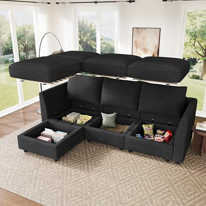 HONBAY Modular Sectional Sofa with Storage L Shaped Sectional Sofa, Convertible Couches for Living Room - Linen Grey