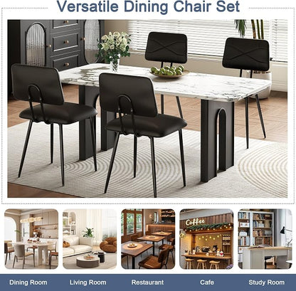 VECELO Dining Chairs Set of 4, Modern Upholstered Kitchen Chairs with Faux Leather Cushion Seat & Metal Legs for Kitchen, Living Room, Tufted Backrest Design, Black