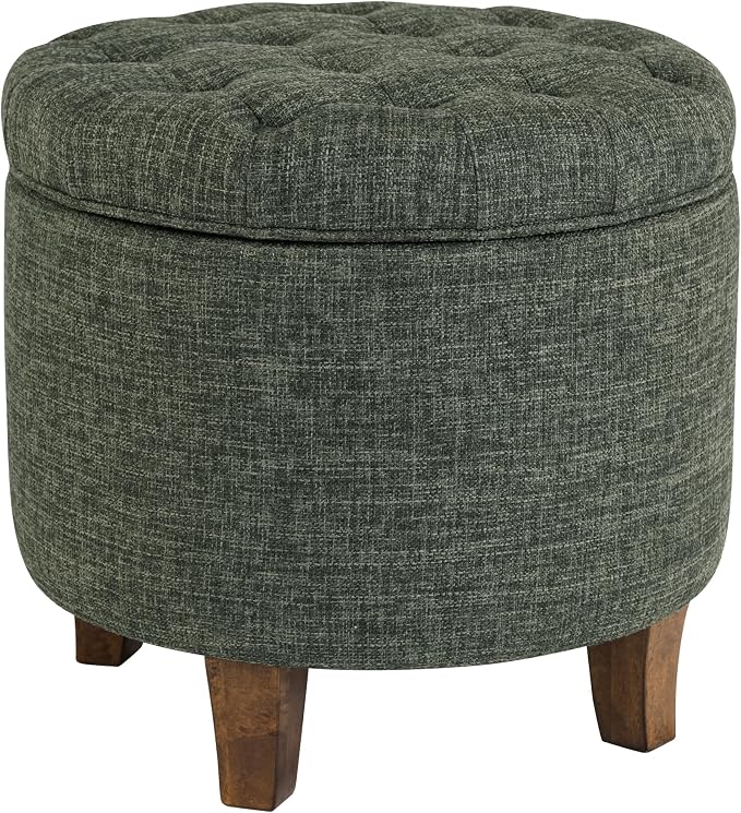 HomePop 19" Button Tufted Round Storage Ottoman - Green Clover Fabric