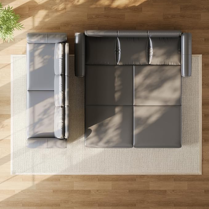 93.7" King Pull Out Sofa Bed, Faux Leather Sleeper Sofa Couch, 3 in 1 Convertible Futon Couches for Living Room, Small Space, Apartment, Office, Bedroom, Modern Rivet Armrest, Grey