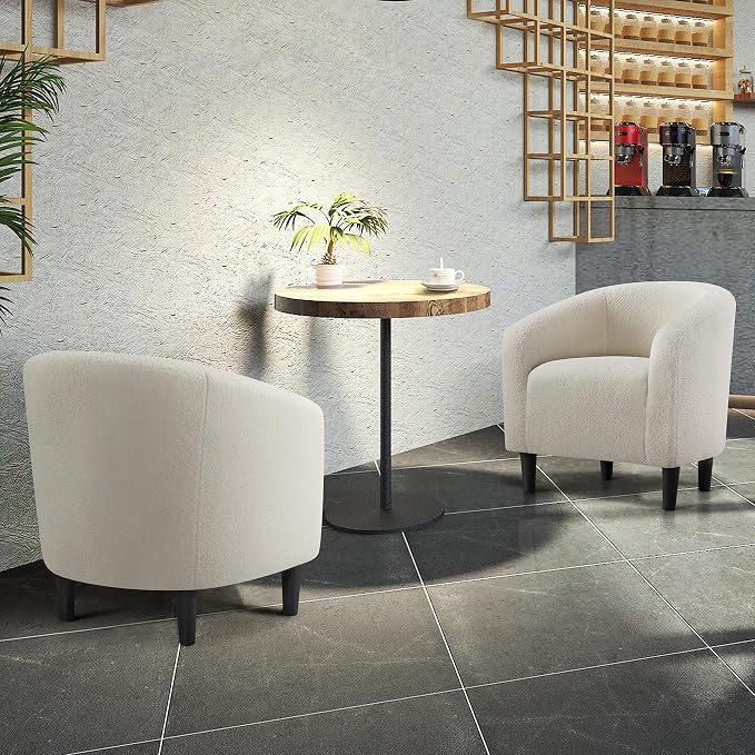 Topeakmart Barrel Chair, Soft Sherpa Accent Chair Side Chair Club Chair Modern Style Deep Seating Barrel Armchair for Living Room Furniture Reading Room Bedroom Ivory