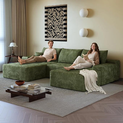 AUGOP 108" Sectional Couches for Living Room Modern Modular Sofa with L-Shape Couchs Upholstered Boneless Couch Deep Seat Sectional Couch with Chaise (Green, Left Facing Chaise+2Seaters+1Ottoman)