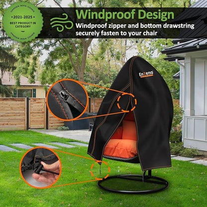 Enzeno Patio Egg Chair Covers Waterproof,75x45inch Egg Chair Cover with Zipper,420D Windproof Single Egg Swing Chair Covers,Outdoor Hanging Chair Cover Weatherproof,Black