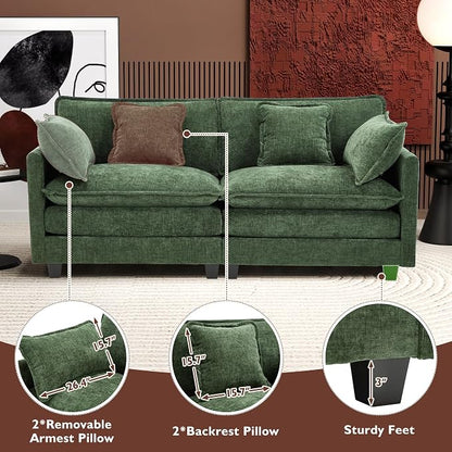Ihanherry Cloud Sofa 77 Inch Loveseat, Modern Sectional Couch, 2-Seats Sofa for Living Room Bedroom and Apartment, Comfy Double Layer Upholstered Seat Cushion, Breathable Chenille Fabric, Green