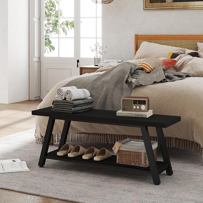 47" Farmhouse Entryway&End of Bed Wood Bench,Black | Skandiquip 43"47" Wood Farmhouse Entryway Bench, Mid Century Rustic End of Bed Bench for Mudroom, Living Room & Kitchen