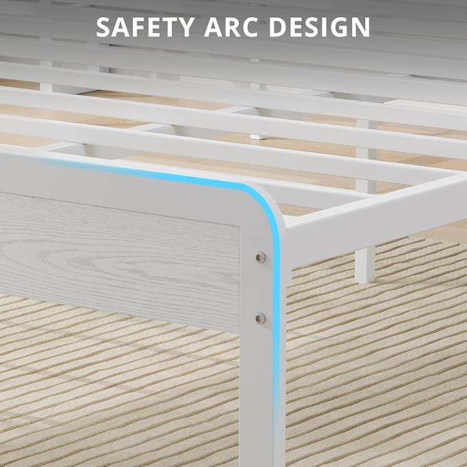 LIKIMIO California King Bed Frame with Headboard, Wood Camas California King with Strong Supports, Sturdy, Noise-Free, No Box Spring Needed, White
