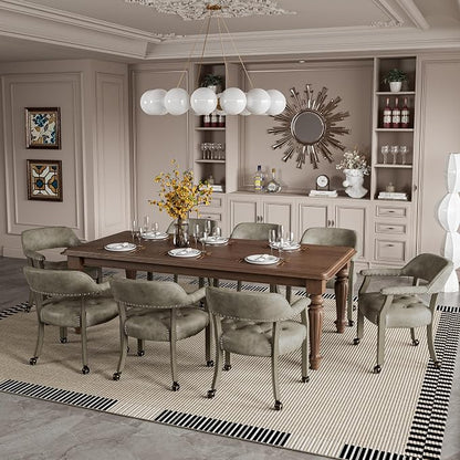 LEEMTORIG Set of 4 Dining Chairs with Casters and Arms, Large Rolling Dining Chairs with Wheels, Accent Poker Table Chairs, Solid Wood Boss Caption's Chairs Office Desk Chairs, Soft Grey SY-1318-UA