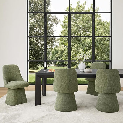 KISLOT Swivel Dining Chairs Set of 4, Upholstered Mid Century Modern Deskchair with High Back, Linen Fabric Kitchen Chairs for Dining Room, Bedroom, Dressing Room, Green