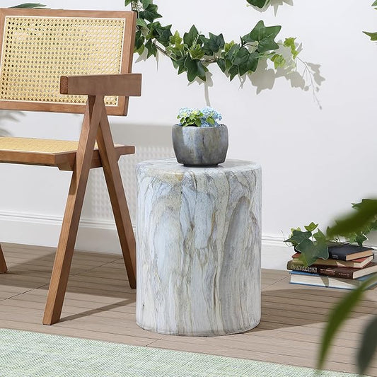 JONATHAN Y Troy Modern 17" Faux Marble Cylinder Accent Table, Round Pedestal End Table and Decorative Indoor Stool for Living Room, Small Minimalist Drum Side Table, Gray and Gold TBL1101B