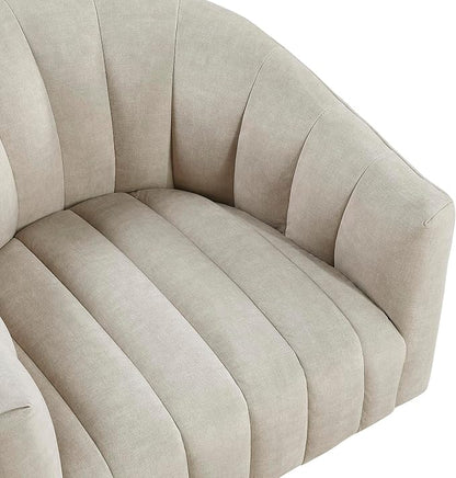 Lexicon Modern Swivel Accent Chair, Velvet Fabric Upholstered Swivel Lounge Chair with Rounded Base and Channel Stitching for Living Room/Bedroom/Office, Easy Assembly, Taupe