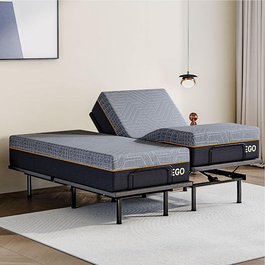 Dyonery Split King Adjustable Bed Base Frame with Wireless Remote + 12 Inch SPK Gel Memory Foam Mattress Bed in a Box, Head and Foot Incline, Zero Gravity, Fiberglass Free,80" × 38"