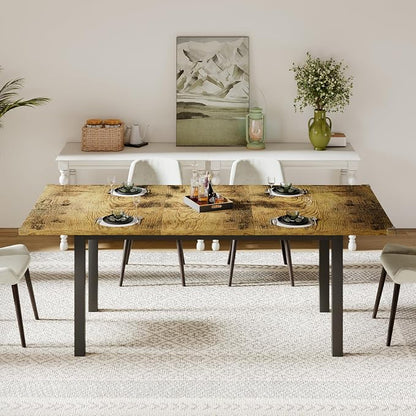 Feonase 63" Extendable Dining Table, Modern Farmhouse Dining Room Table for 4-8, Wooden Kitchen Table for Small Space, Dining Room, Home Office, Living Room Furniture, Rustic Brown