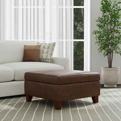 HomePop 28" Faux Leather Square Storage Ottoman - Brown