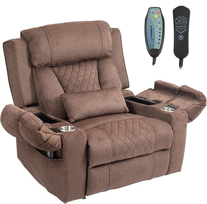 FUNECORP Big Man Power Lay Flat Lift Chair Oversized Recliner Dual Motor Heat Vibration for Elderly, Overstuffed Electric Extra Wide Recliners with Flip Arm Storage Cup Holders,USB Type C Charging