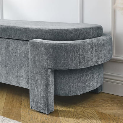 51.5" Oval Storage Bench End of Bed Storage Benches Linen Fabric Upholstered Ottoman Bench with Large Storage Space for Living Room Entryway Bedroom Hallway (Dark Grey, 51.5 inch)