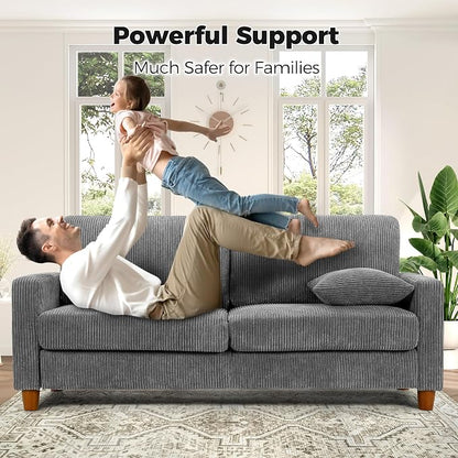 Kidirect 70in L Shaped Couch, Modular Sofa No Tool Assembly, Comfy Sectional Couches for Living Room 21in Deeper Seats, Corduroy Sofas for Living Room with 2 Pillows, Loveseat Sofa Set, Grey Couch