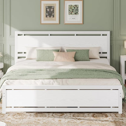 LIKIMIO King Bed Frame with Headboard and Footboard, Metal Strong Supports, Easy Assembly, Noise-Free, No Box Spring Needed, White