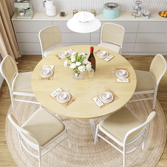 Dining Table for 2-4, 43“ Round Dining Room Kitchen Table with Storage,Round Table for Living Room,Fluted Wood Table,Oval Dinner Furniture with Adjustable feet (Oak, 43 Inch)