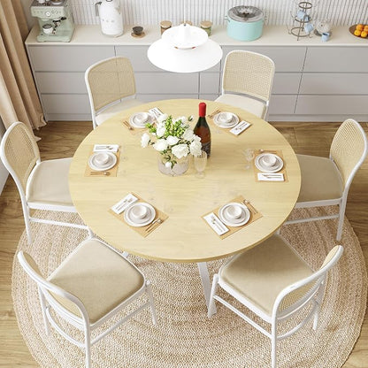 Dining Table for 2-4, 43“ Round Dining Room Kitchen Table with Storage,Round Table for Living Room,Fluted Wood Table,Oval Dinner Furniture with Adjustable feet (Oak, 43 Inch)