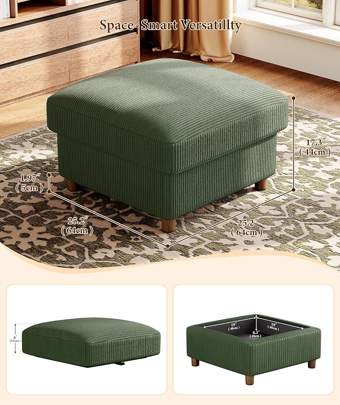 Kidirect 70in L Shaped Couch, Modular Sofa No Tool Assembly, Comfy Sectional Couches for Living Room 21in Deeper Seats, Corduroy Sofas for Living Room with 2 Pillows, Loveseat Sofa Set, Green Couch