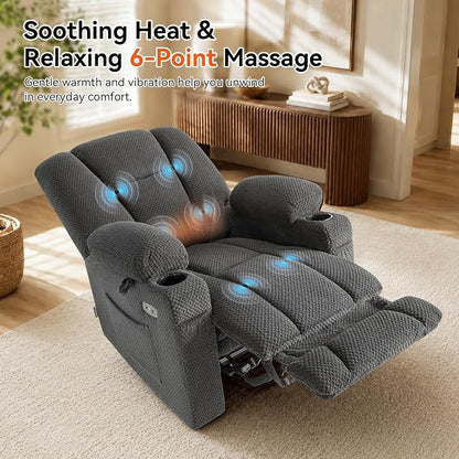 MCombo Zero Gravity Power Recliner Chair with Heat and Vibration Massage, Reclining Chair with USB & Type C Ports, Cup Holders for Living Room, Fabric 8015 (Grey)