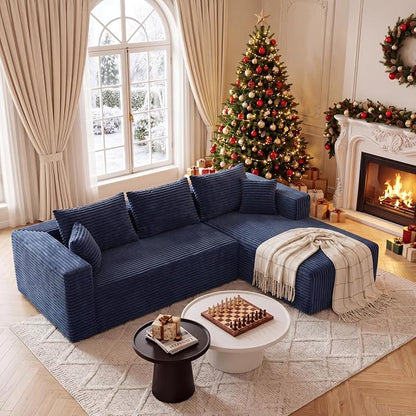 Modular Sectional Sofa, Boneless Compressed Sofa in a Box, L-Shaped Cloud Couch with Deep Seats & Chaise for Living Room, No Assembly Required (Blue, 92.5" L-Shape with Right Facing Chiase)