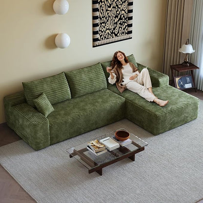 AUGOP 108" Sectional Couches for Living Room Modern Modular Sofa with L-Shape Couchs Upholstered Boneless Couch Deep Seat Sectional Couch with Chaise (Green, 108" Right Facing Chaise+2Seaters)