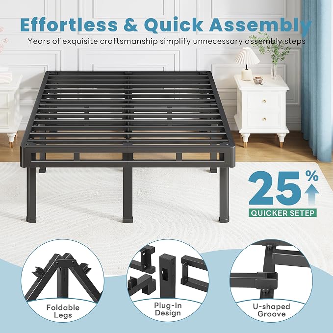 NKZ Box Spring Full Size, 14 inch All-in-One Box Spring with 9 Legs for Full Bed, 4000lbs Heavy Duty Metal Mattress Foundation with Fabric Cover, Noise Free, Easy Assembly, Black