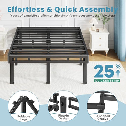 NKZ Box Spring Full Size, 14 inch All-in-One Box Spring with 9 Legs for Full Bed, 4000lbs Heavy Duty Metal Mattress Foundation with Fabric Cover, Noise Free, Easy Assembly, Black